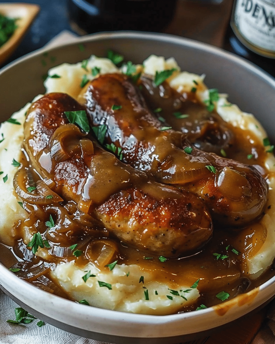 Bangers and Mash with Onion Gravy: A Comfort Food Classic with an Irish Twist