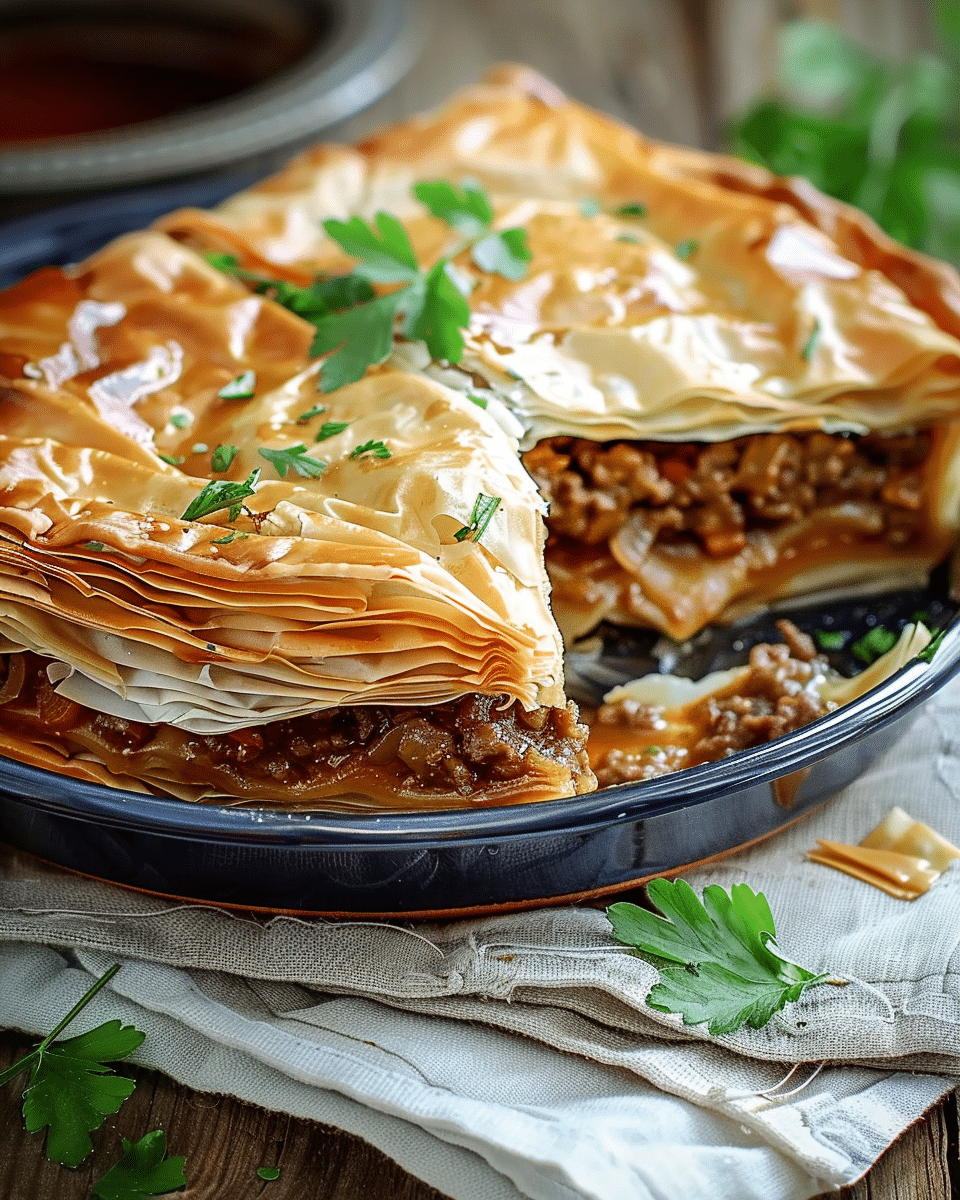 Crispy Phyllo Meat Pie Recipe With Spiced Beef Filling