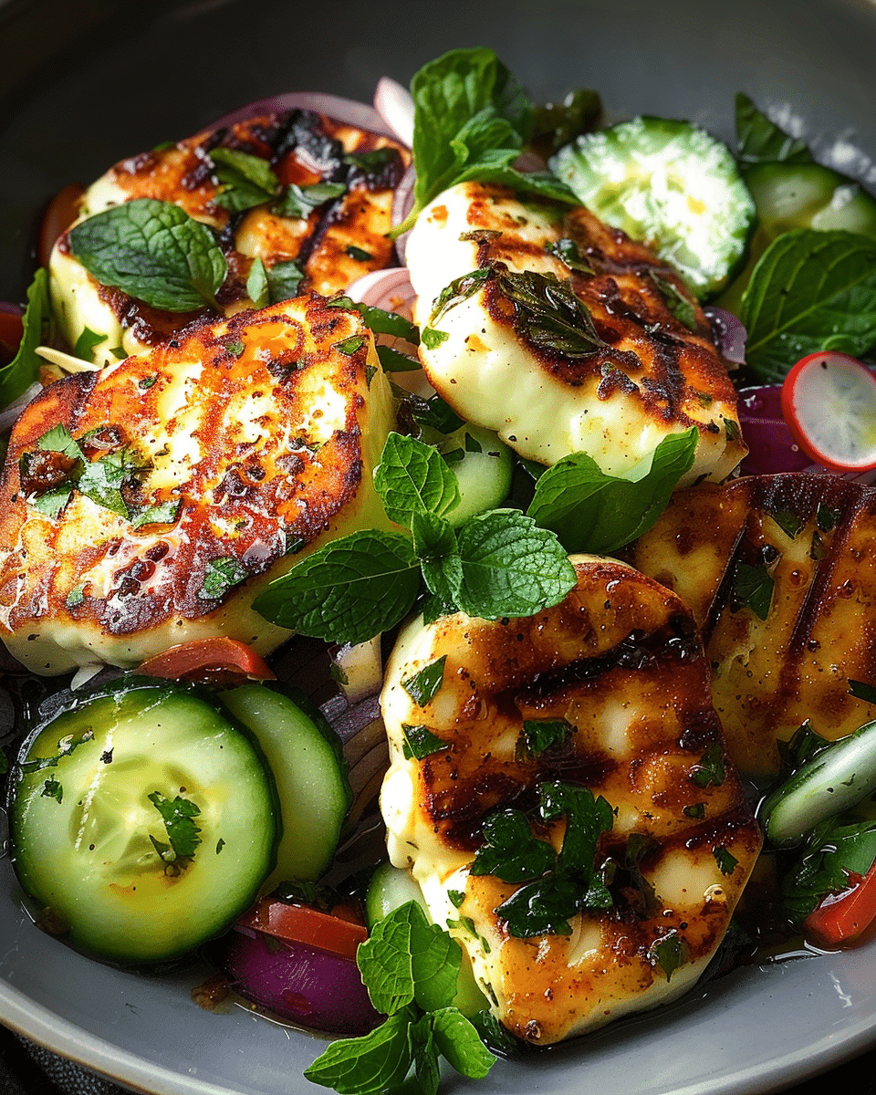 Grilled Halloumi Cucumber Salad