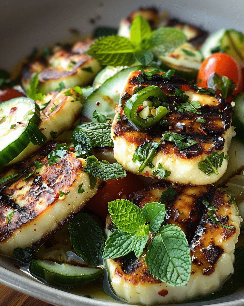 Grilled Halloumi Cucumber Salad