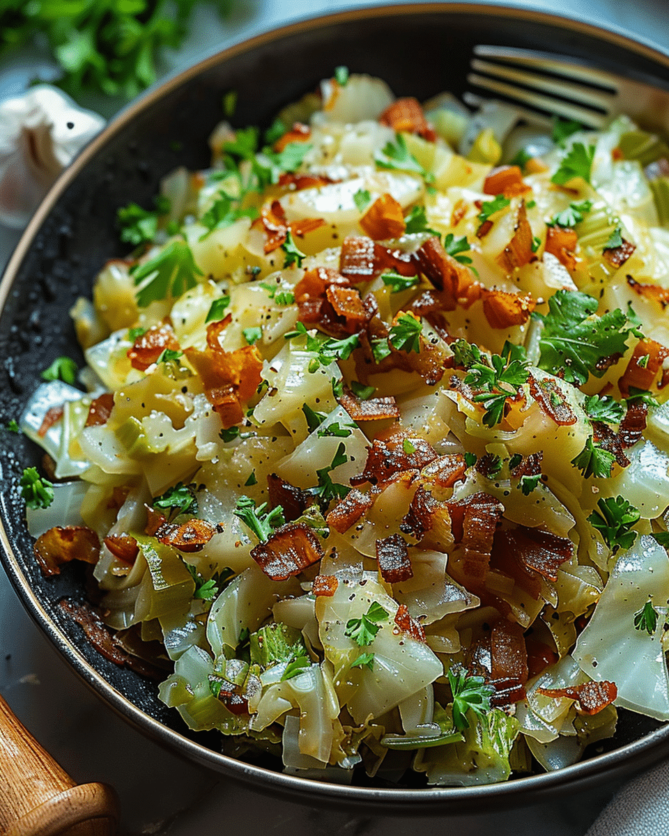 Fried Cabbage with Chicken, Onion, and Garlic