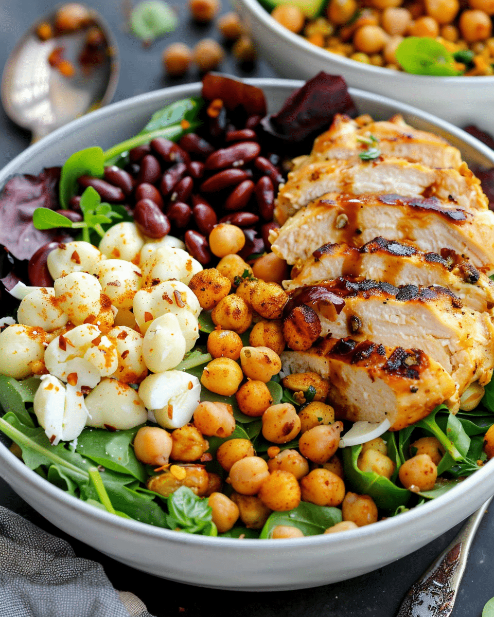 Chicken Power Bowls with Crispy Baked Garbanzo Beans