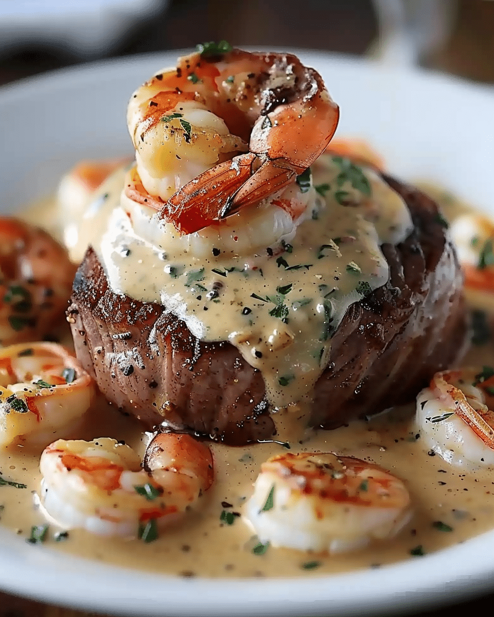 Filet Mignon with Shrimp and Lobster Cream Sauce