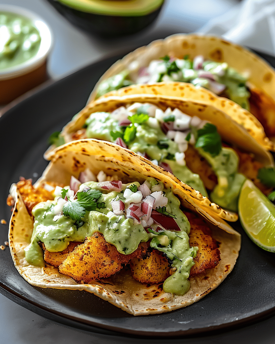 Baja Fish Tacos with Avocado Crema