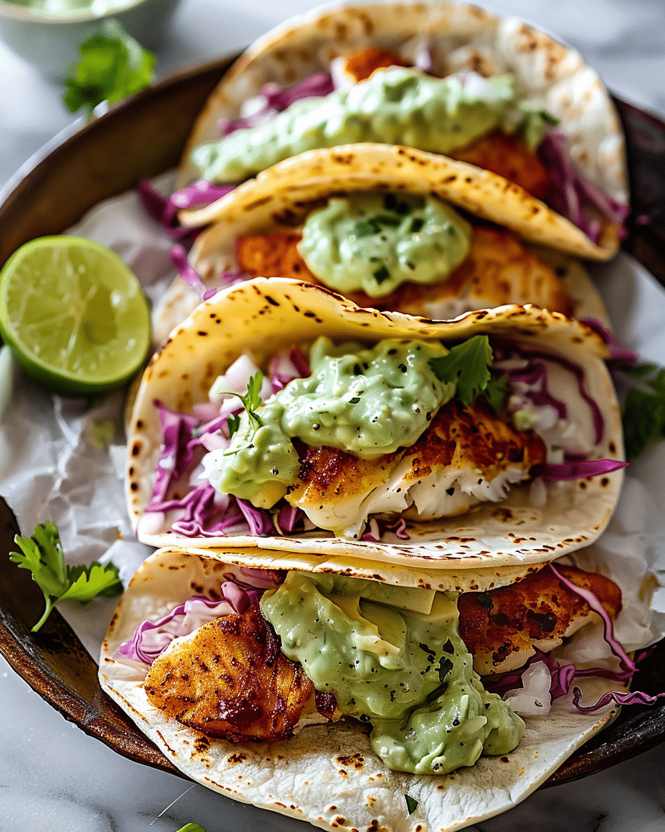 Baja Fish Tacos with Avocado Crema