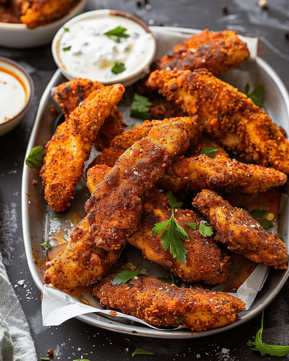 Black Pepper Rub Chicken Fingers with Greek Yogurt Ranch