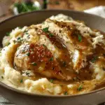 Chicken and Garlic Gravy with Cheesy Mashed Potatoes