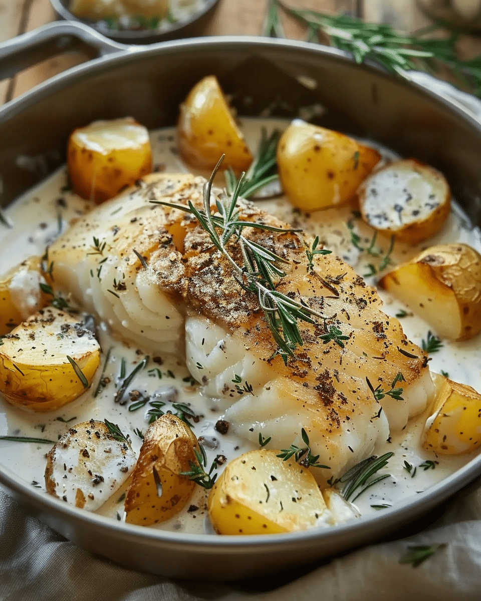 Cod and Potatoes with Rosemary Cream Sauce