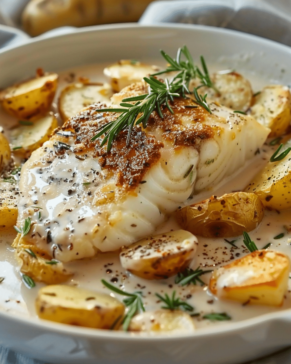 Cod and Potatoes with Rosemary Cream Sauce