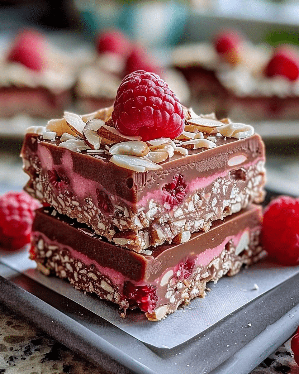 Decadent No-Bake Raspberry Almond Fudge Squares