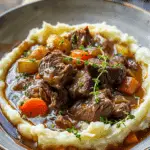 Fall Apple Cider Beef Stew over Mashed Potatoes