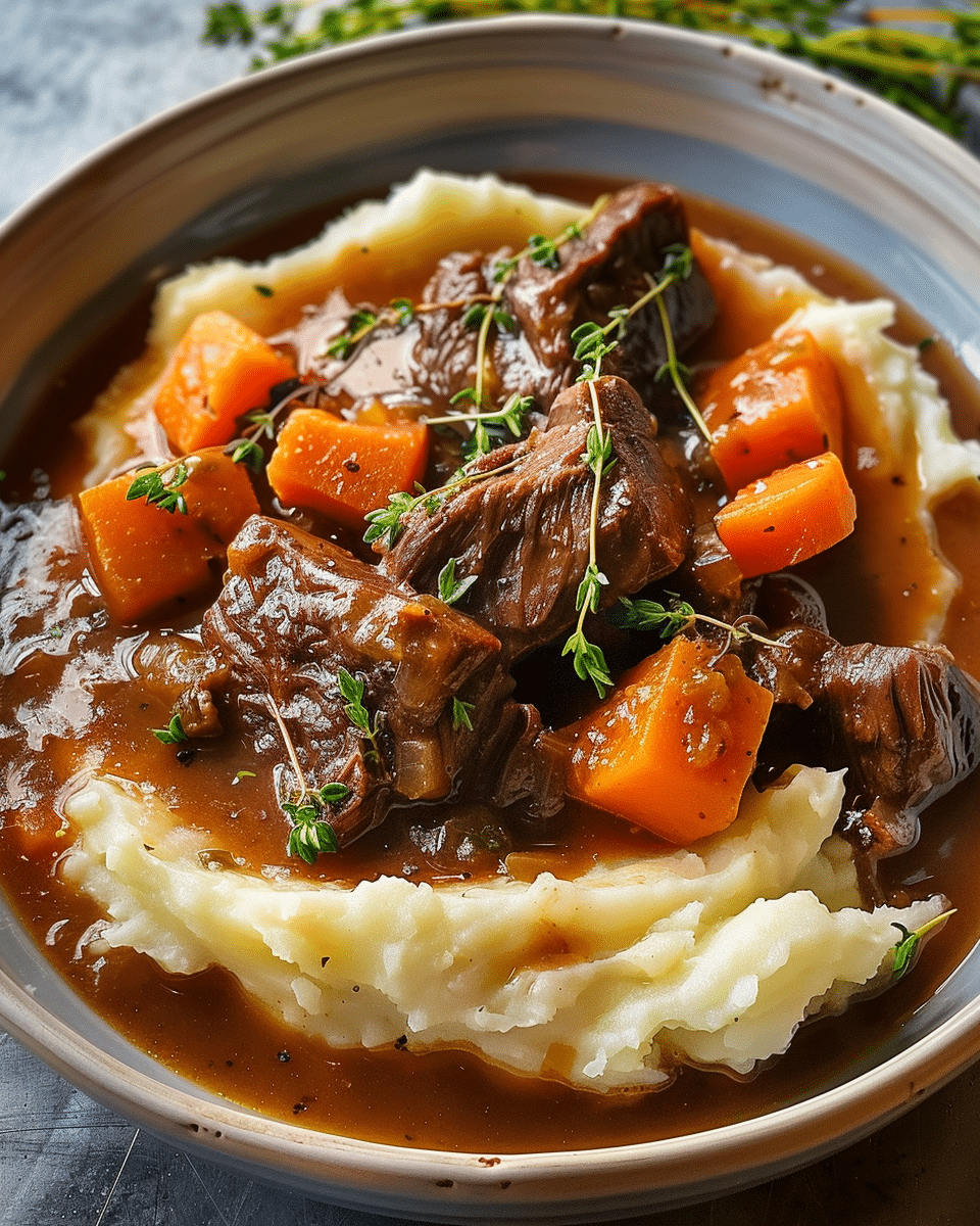 Fall Apple Cider Beef Stew over Mashed Potatoes