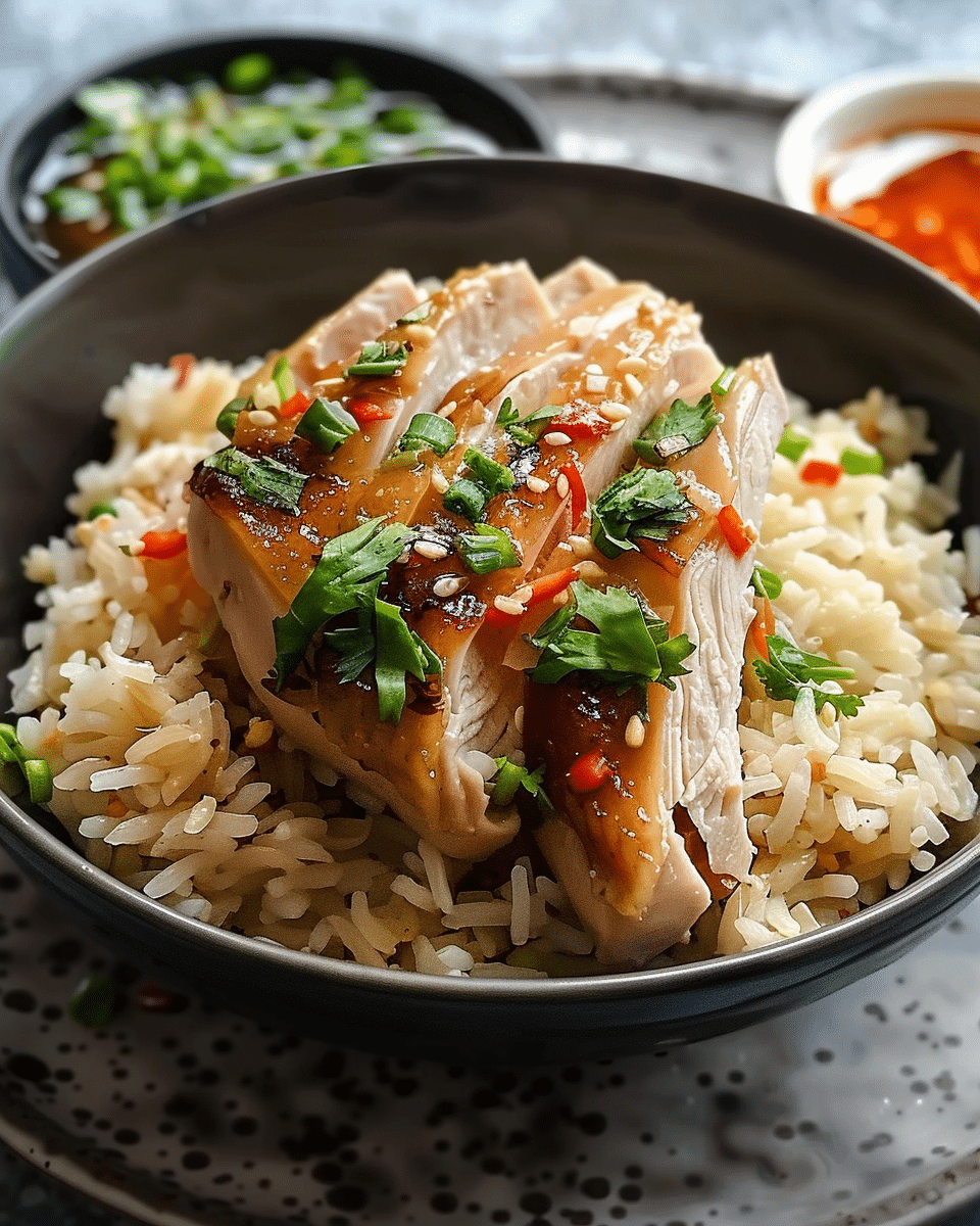 Irresistible Hainanese Chicken Rice with Juicy Chicken Thighs