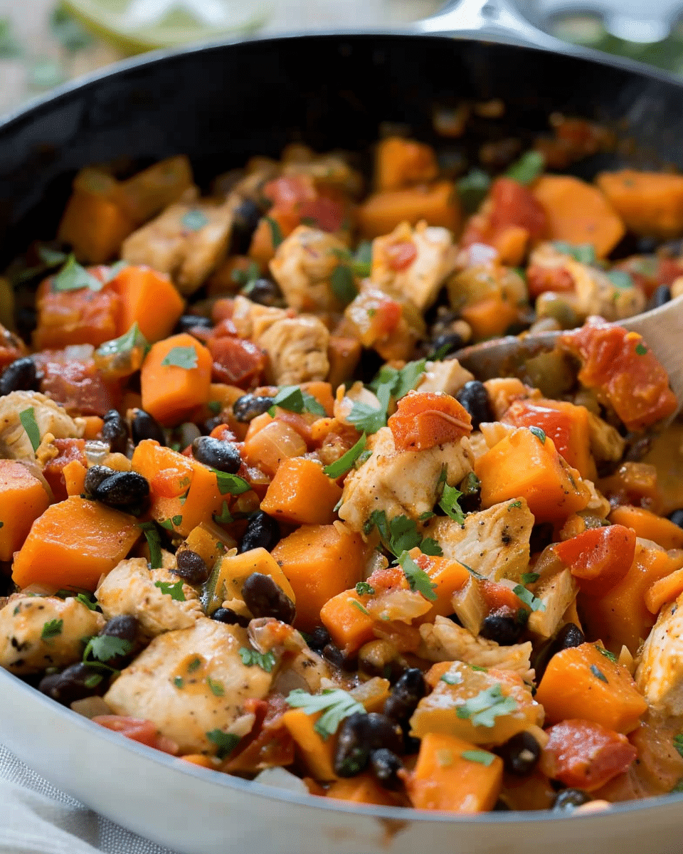 Mexican-Style Chicken, Sweet Potato, and Black Bean Skillet