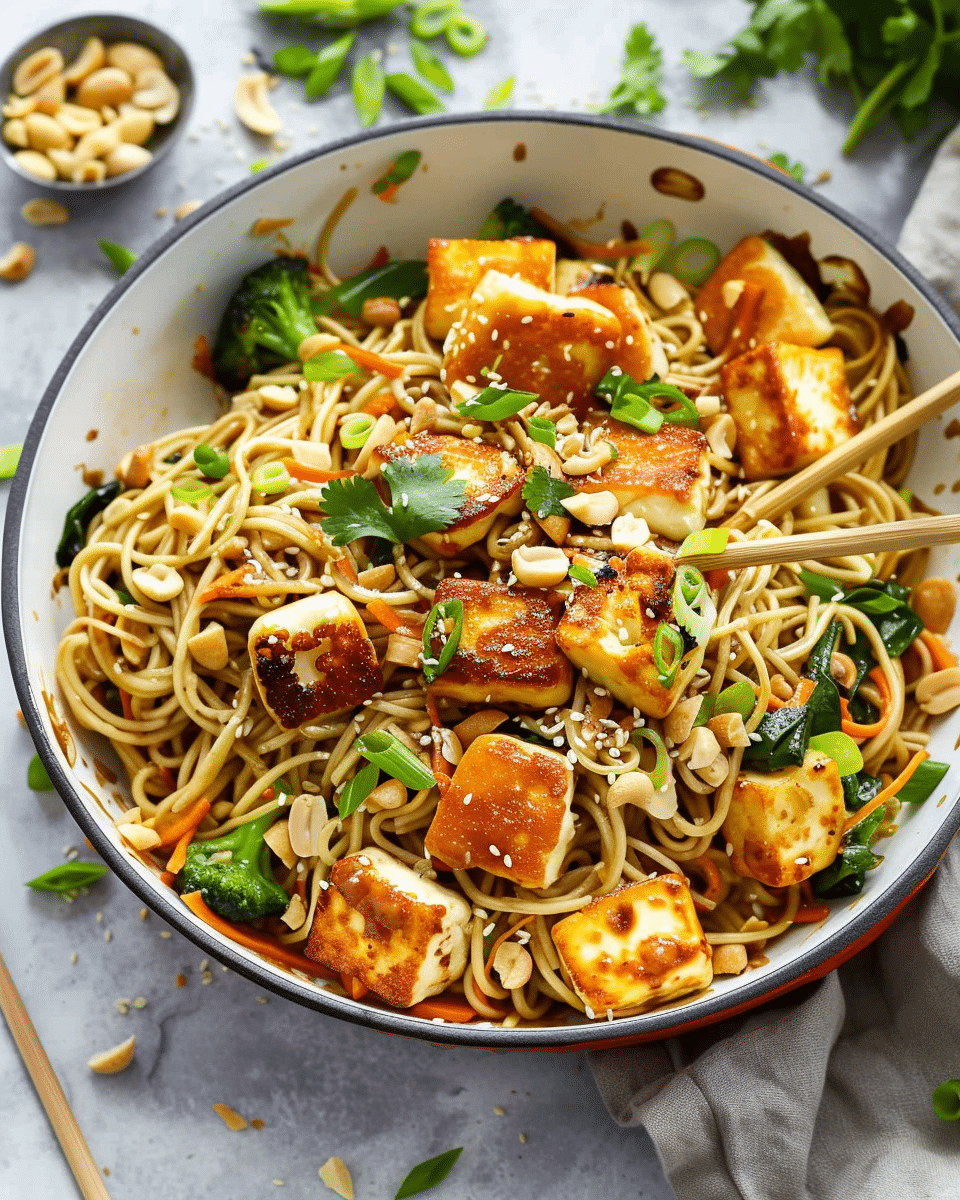Peanut Butter Noodles with Halloumi {Satay-Style Stir Fry}