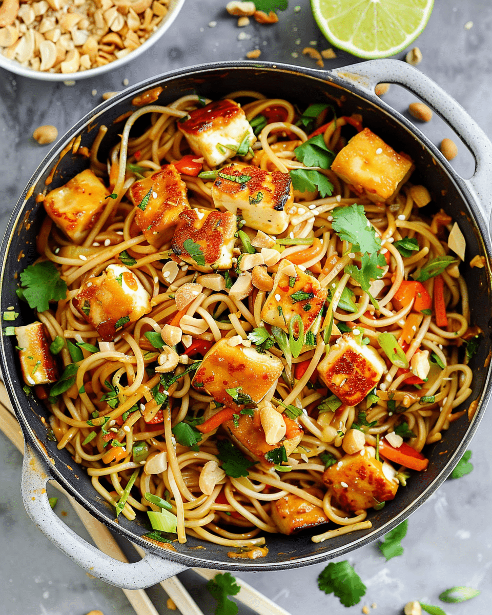 Peanut Butter Noodles with Halloumi {Satay-Style Stir Fry}
