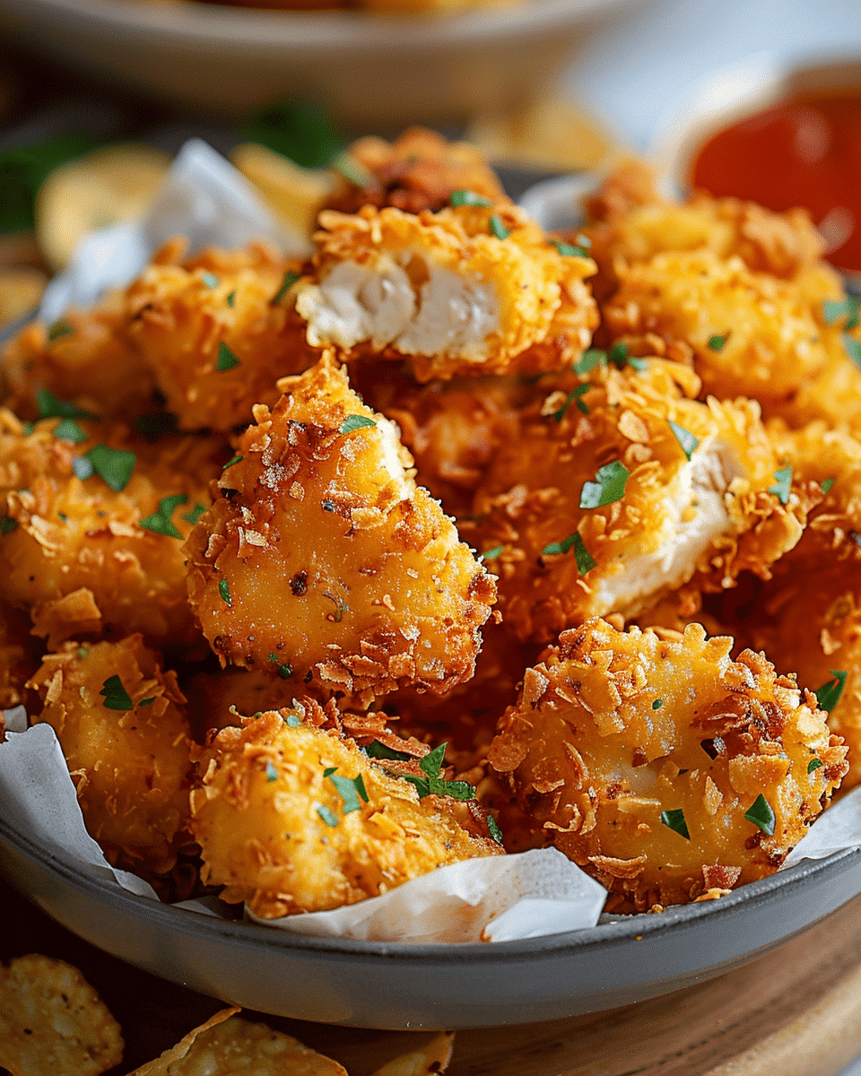 Easy Potato Chip Crusted Popcorn Chicken Nuggets