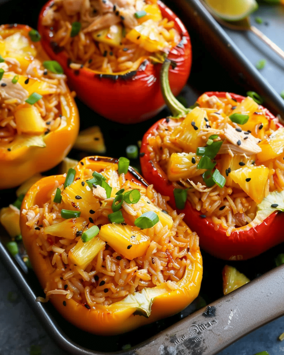 Teriyaki Pineapple Chicken Rice Stuffed Peppers