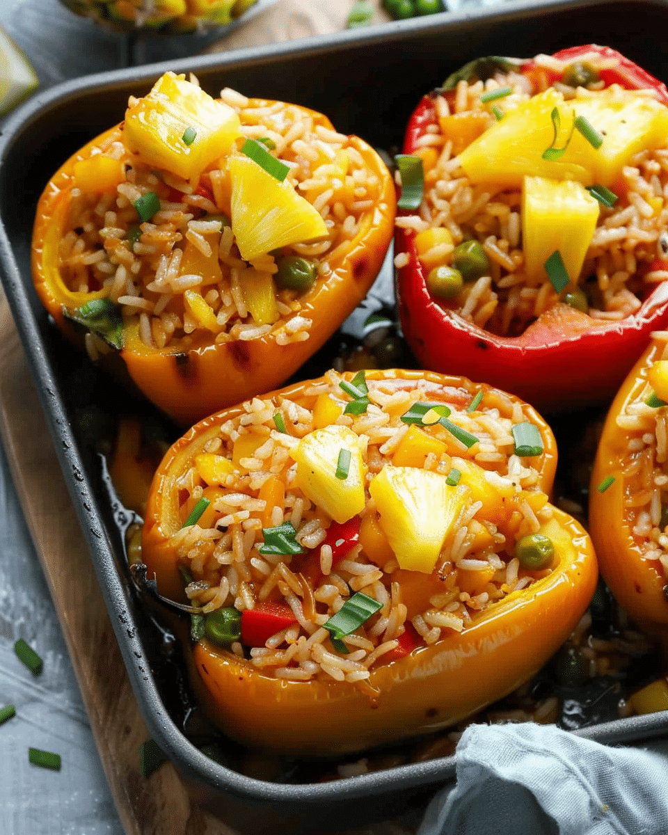 Teriyaki Pineapple Chicken Rice Stuffed Peppers