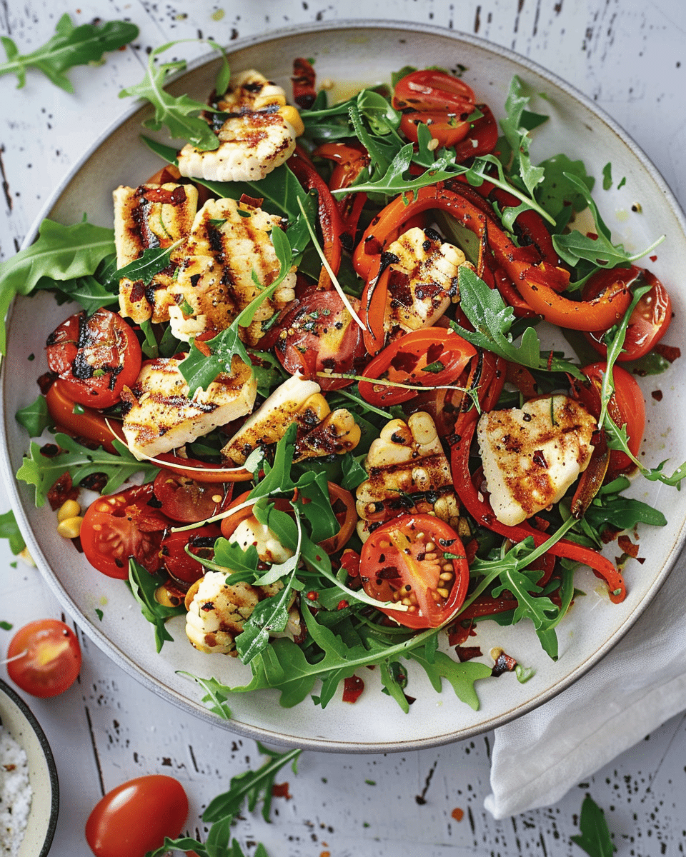 BBQ Haloumi, Corn and Capsicum Salad