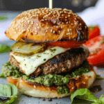 Caprese Burger with Artichoke Pesto Sauce
