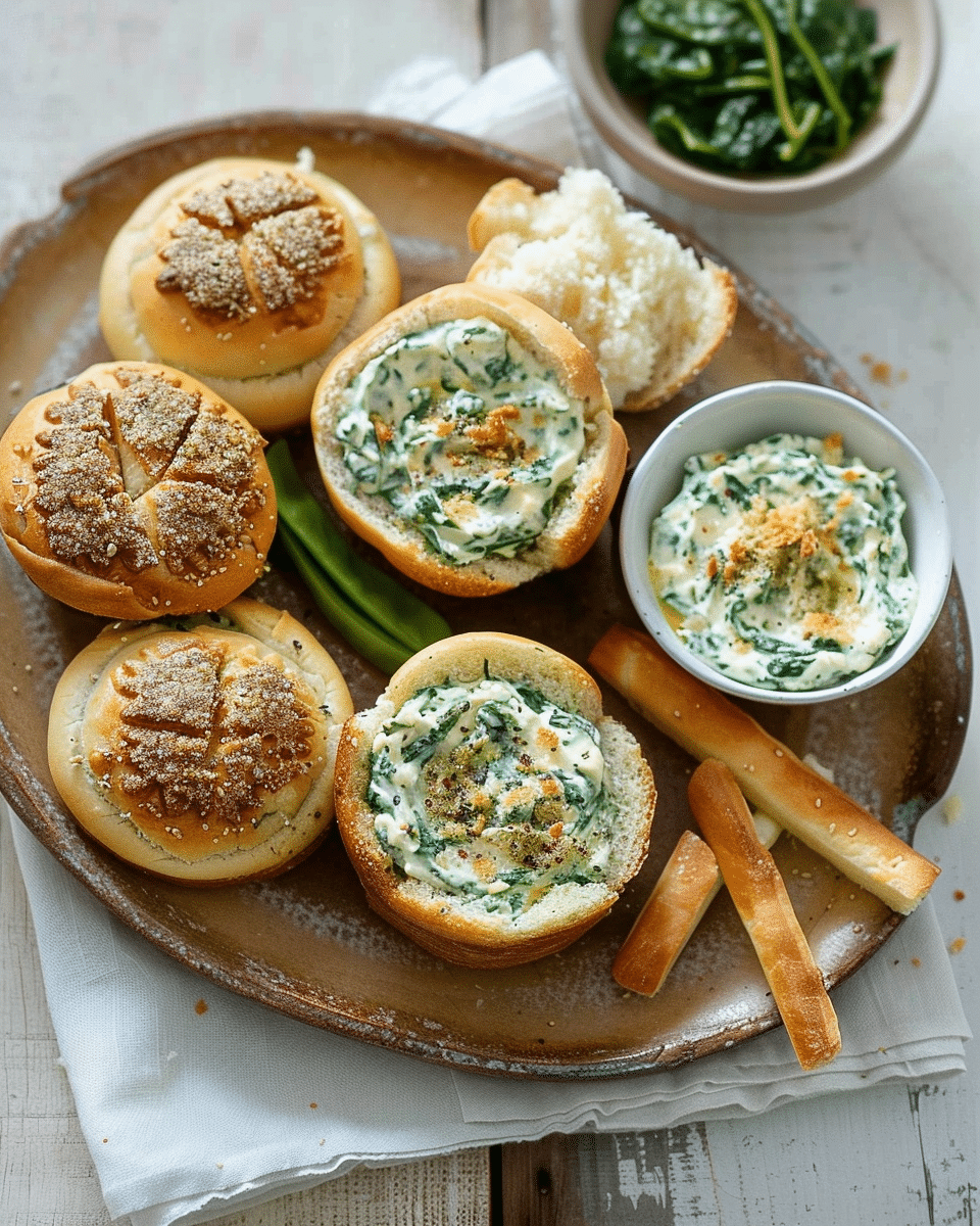 Miniature Spinach and Cream Cheese Cob Loaf Dips