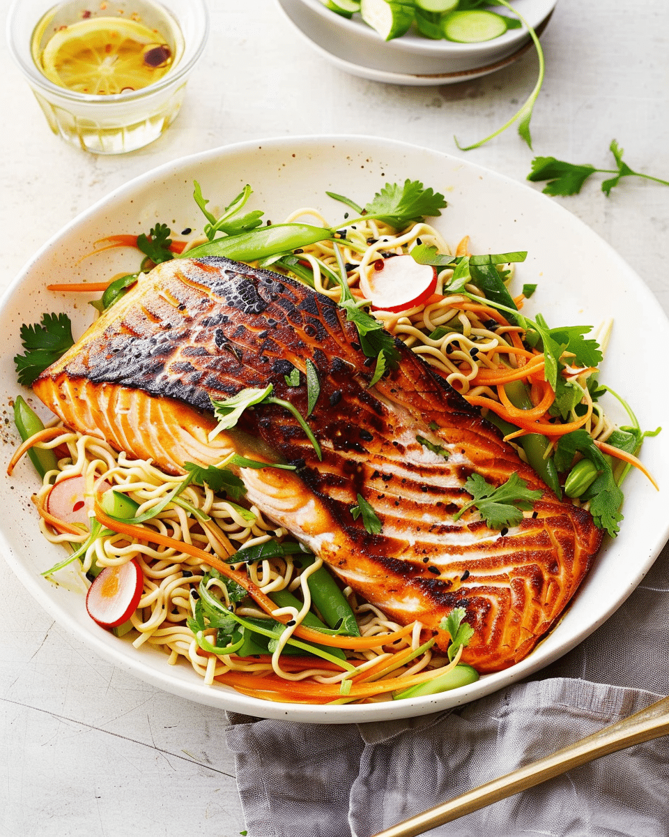 Miso-Grilled Salmon with Ramen Noodle Salad