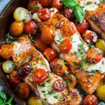 Pan-Seared Salmon with Cherry Tomatoes and Mozzarella