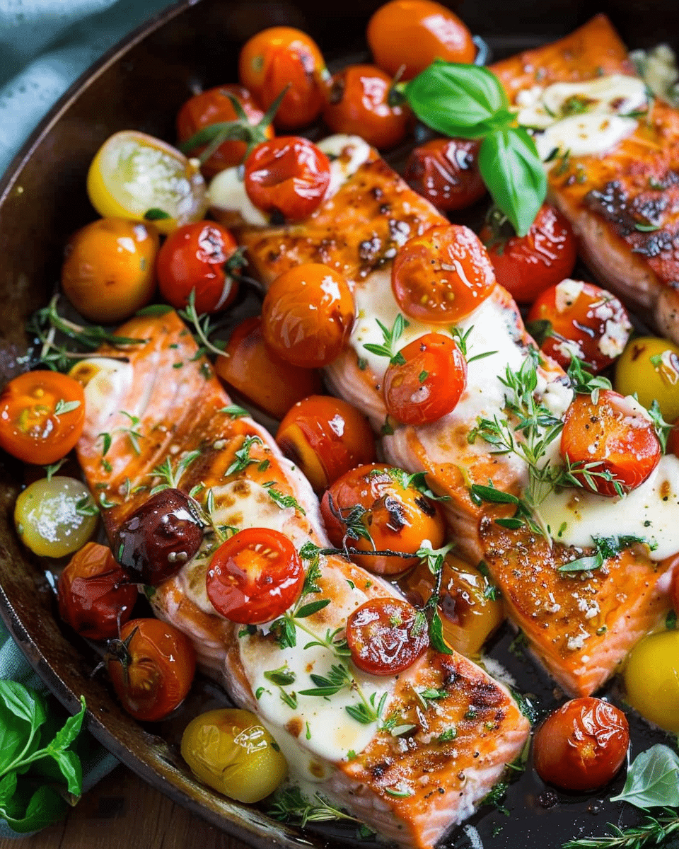Pan-Seared Salmon with Cherry Tomatoes and Mozzarella
