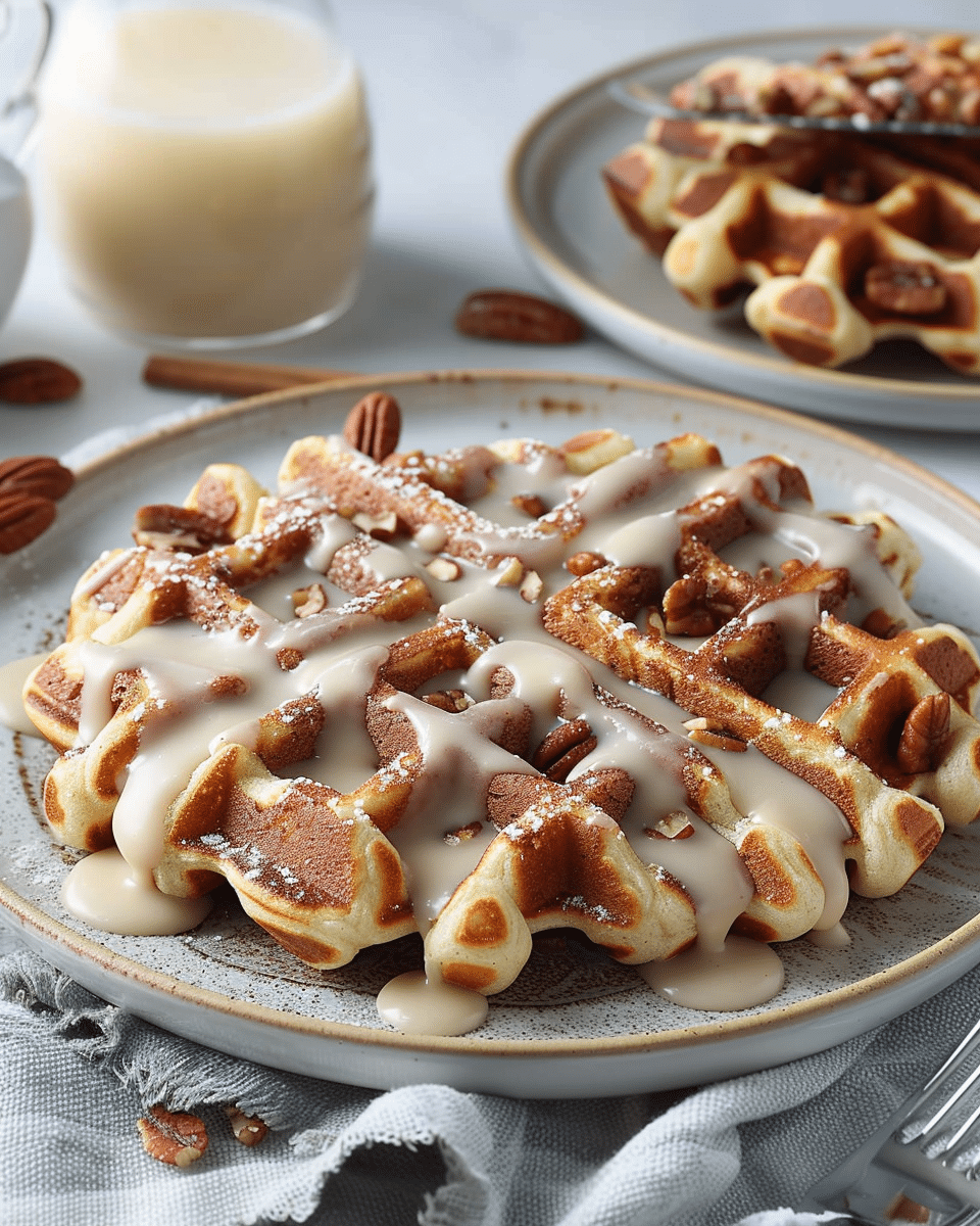 Pecan Cinnamon Roll Waffles