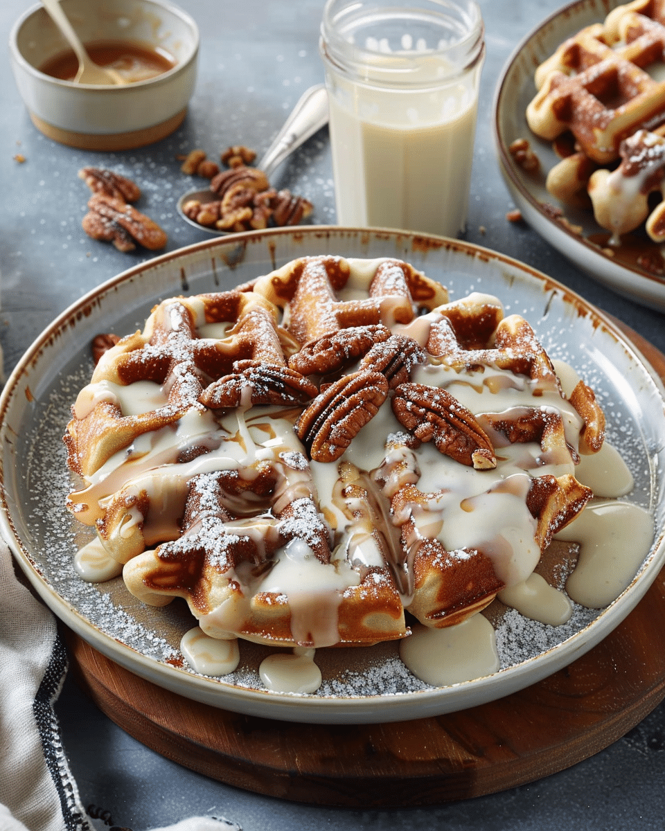 Pecan Cinnamon Roll Waffles