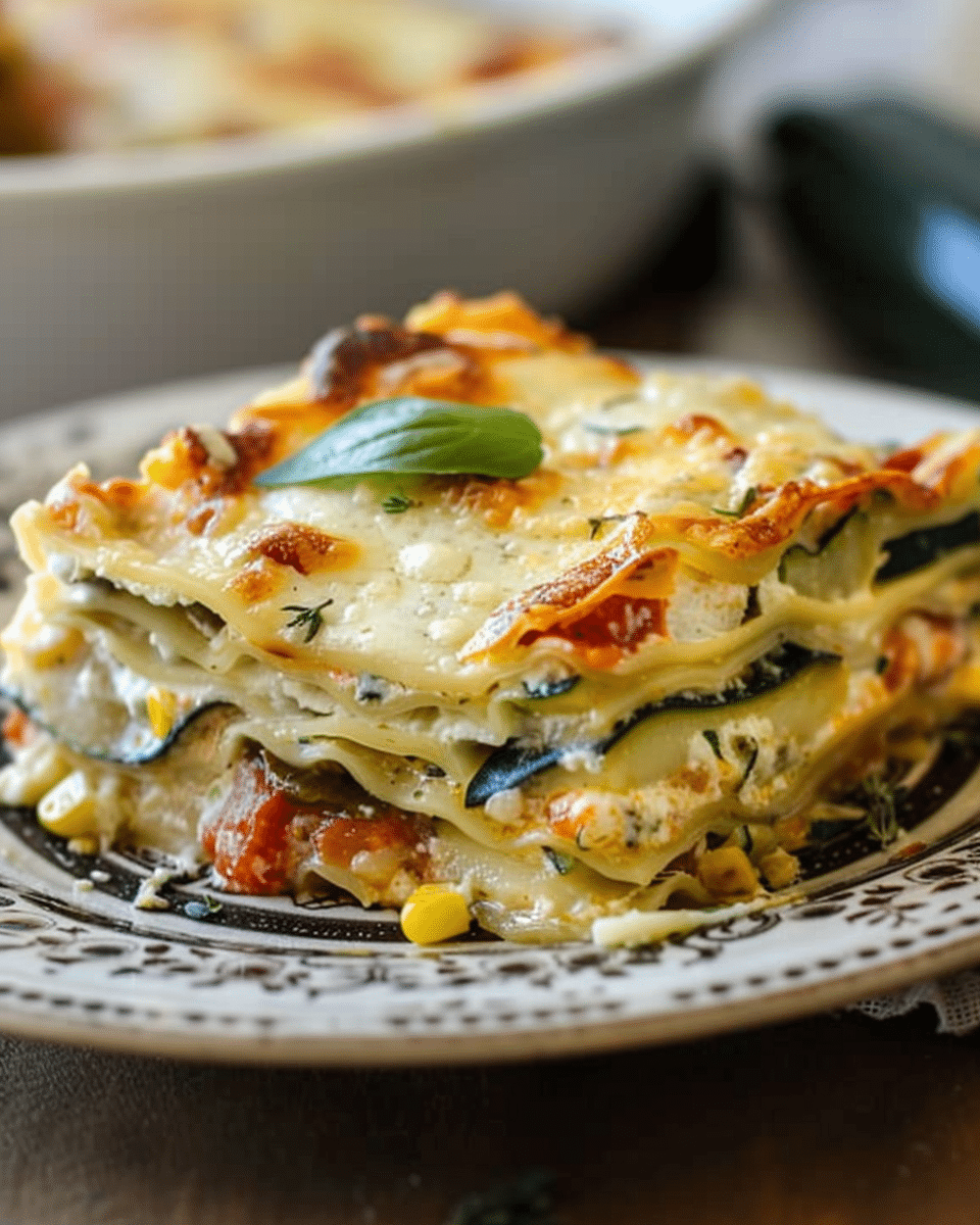 Poblano, Corn, and Zucchini Lasagna