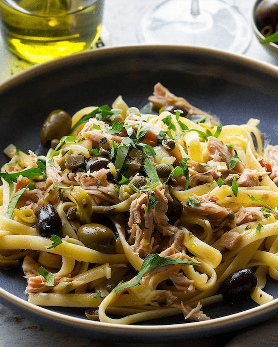 Spaccatelle Pasta with Tuna, Artichokes, Olives, and Capers