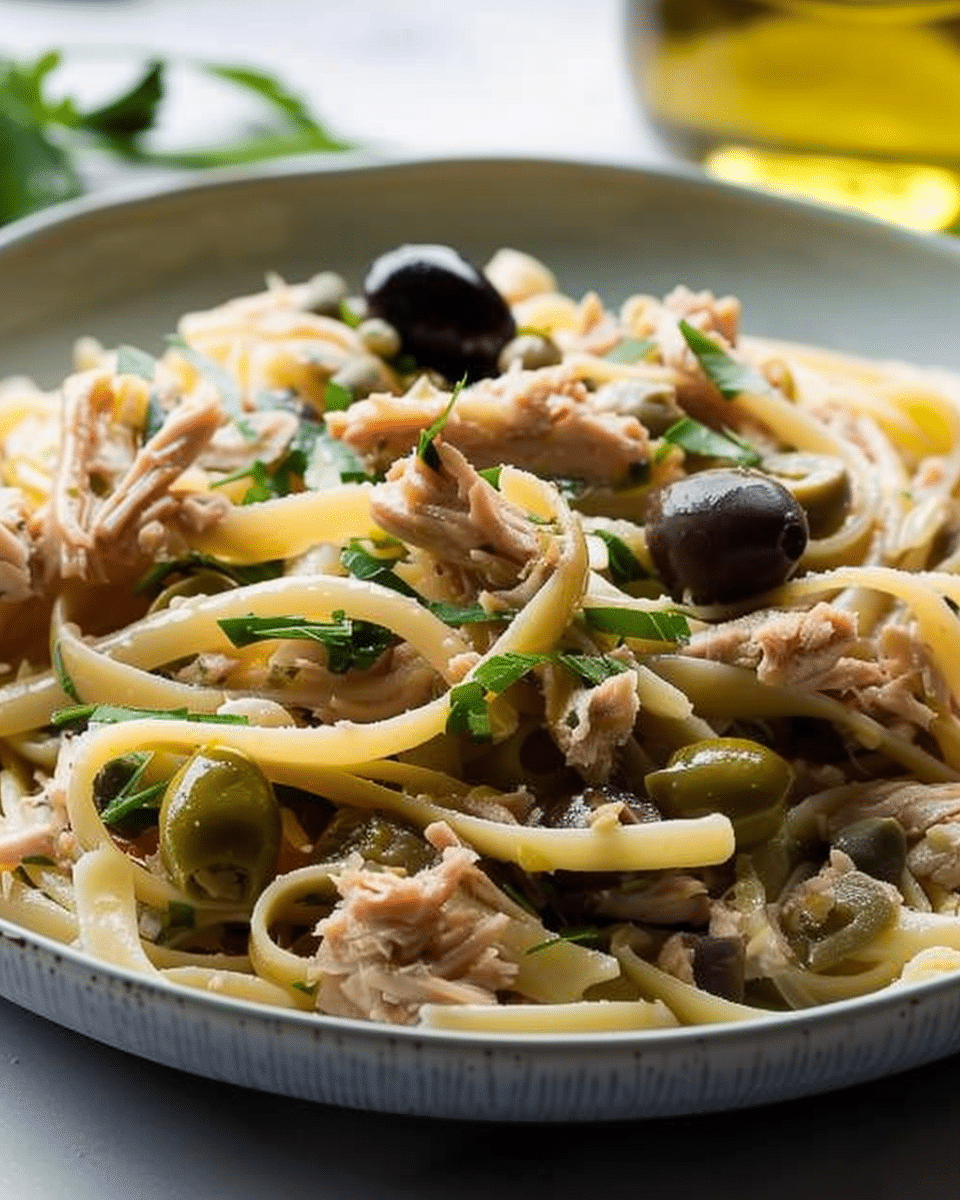 Spaccatelle Pasta with Tuna, Artichokes, Olives, and Capers