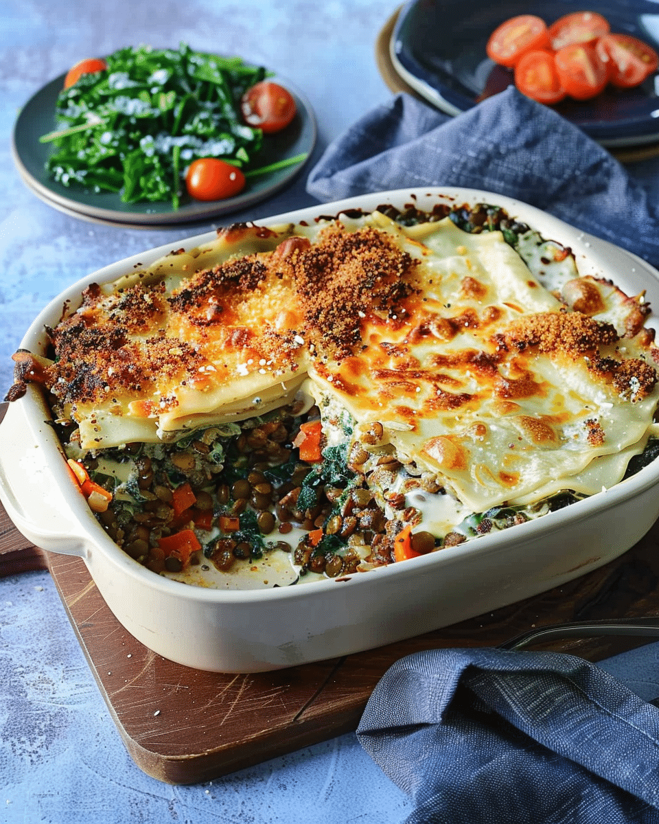 Spinach and Lentil Gozleme-Inspired Pasta Bake