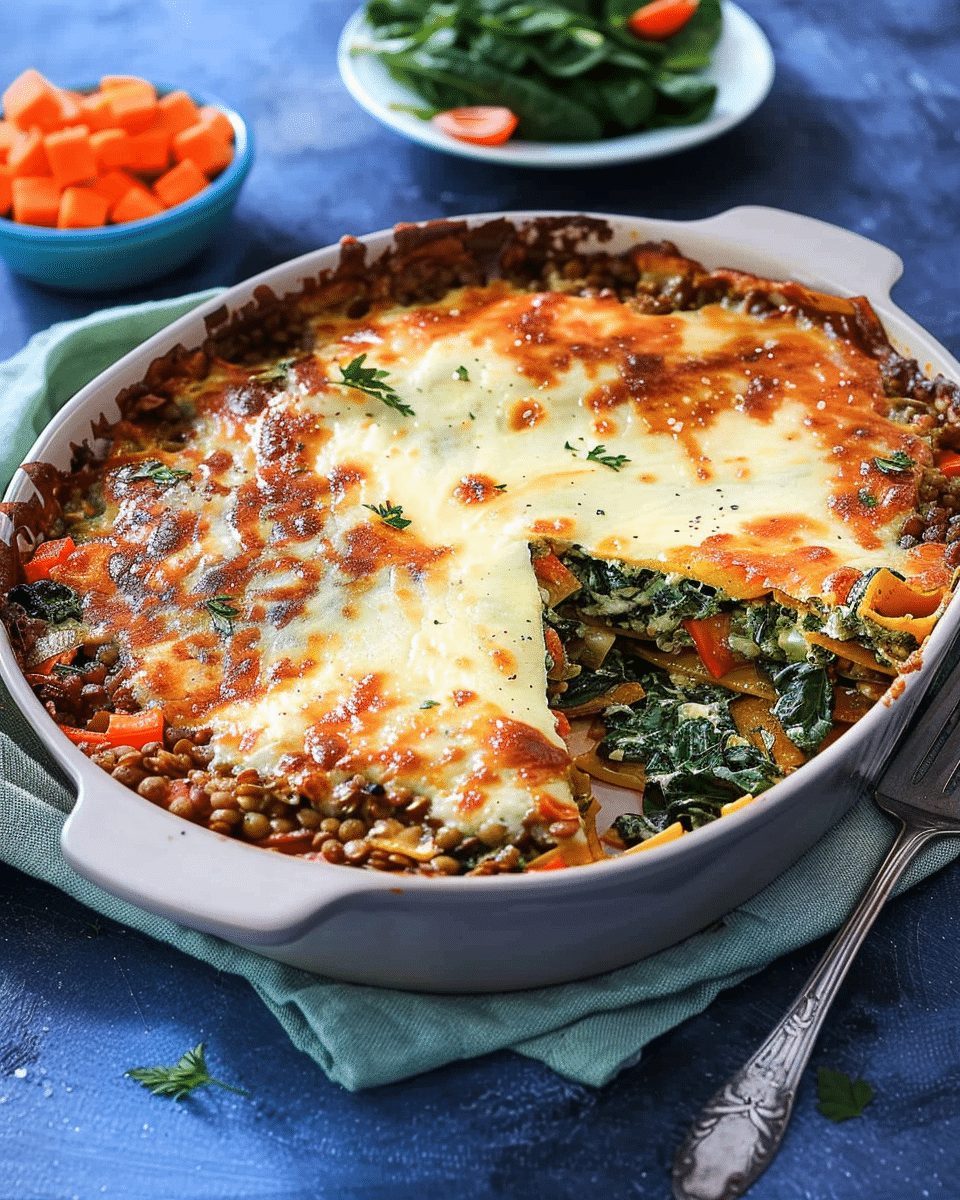 Spinach and Lentil Gozleme-Inspired Pasta Bake