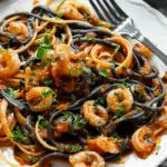 Squid Ink Pasta with Seafood in San Marzano Tomato Sauce