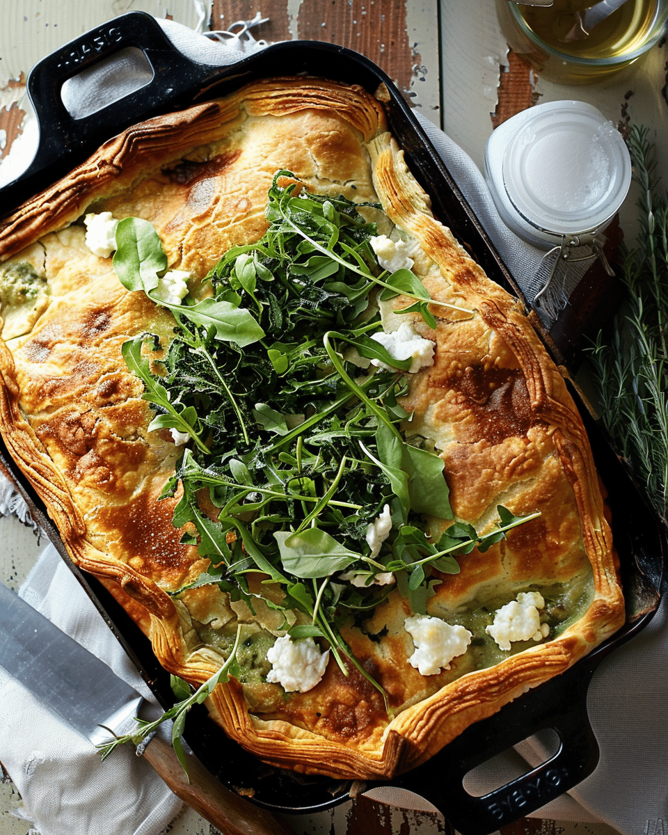 Goat Cheese and Tender Greens Baked Oven Puff