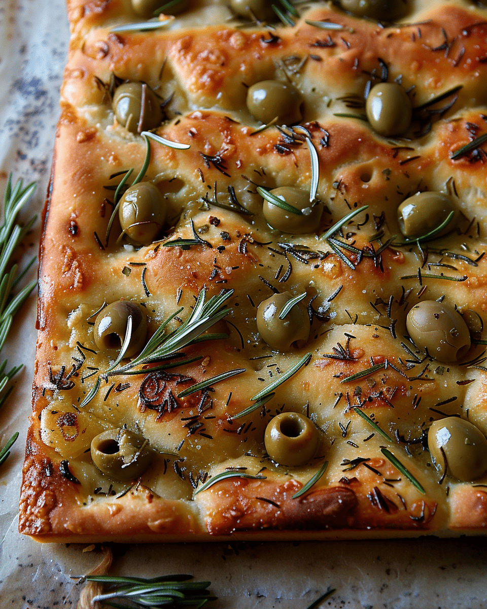 Green Olive and Rosemary Focaccia