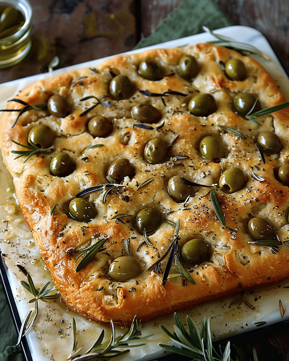 Green Olive and Rosemary Focaccia