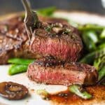 New York Strip Steak with Green Beans and Mushrooms