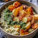 Cheesy Savory Oatmeal with Crispy Potatoes & Pesto