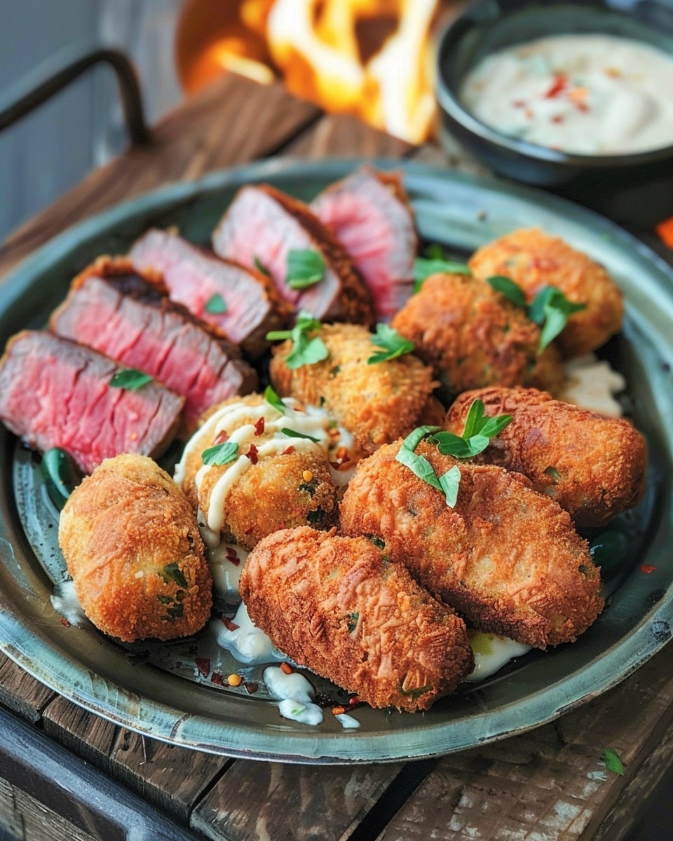 Steak with Jalapeño Popper Croquettes