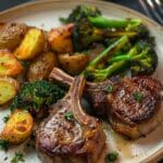 Broiled Lamb Chops with Roasted Potatoes and Broccoli
