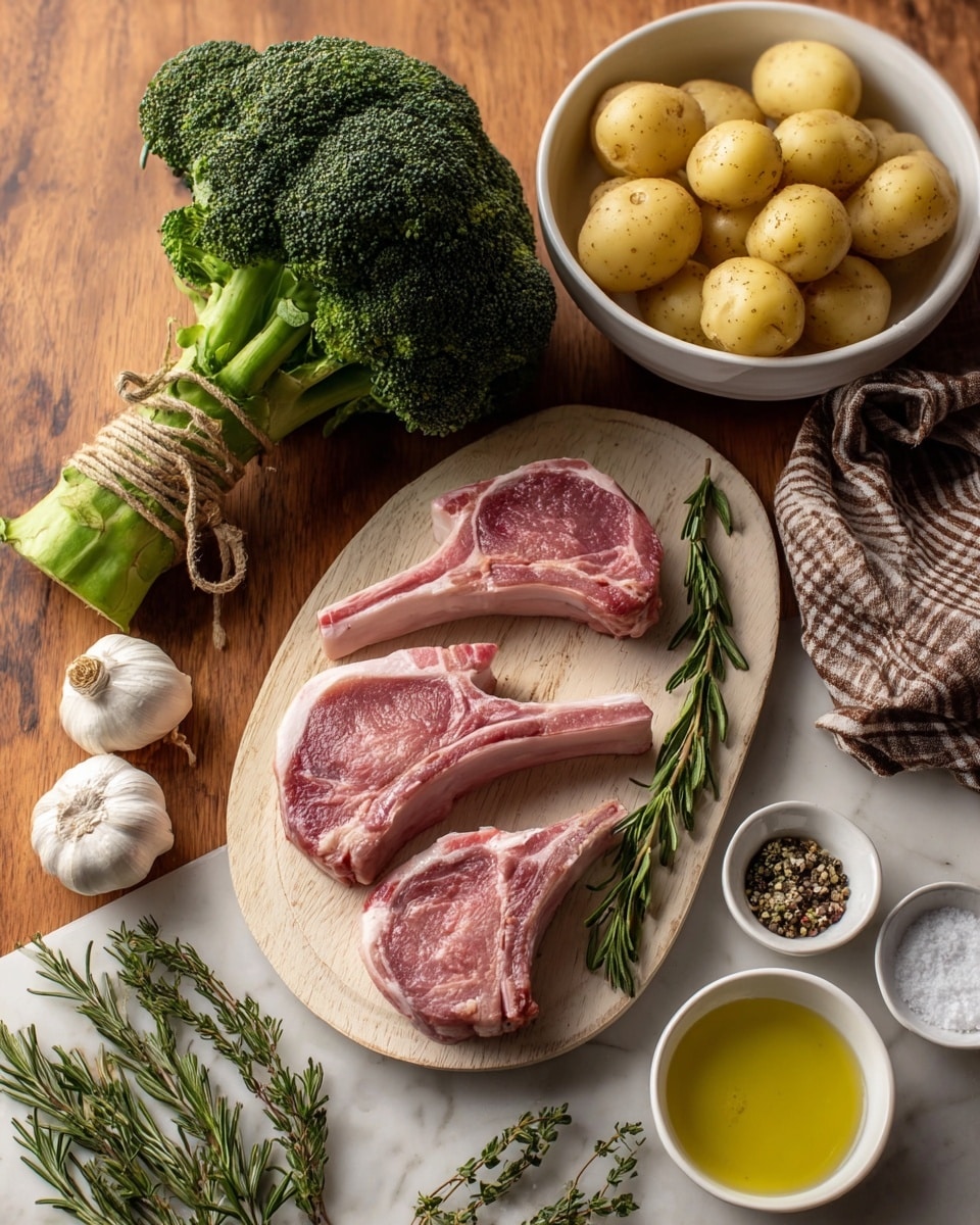 Broiled Lamb Chops with Roasted Potatoes and Broccoli
