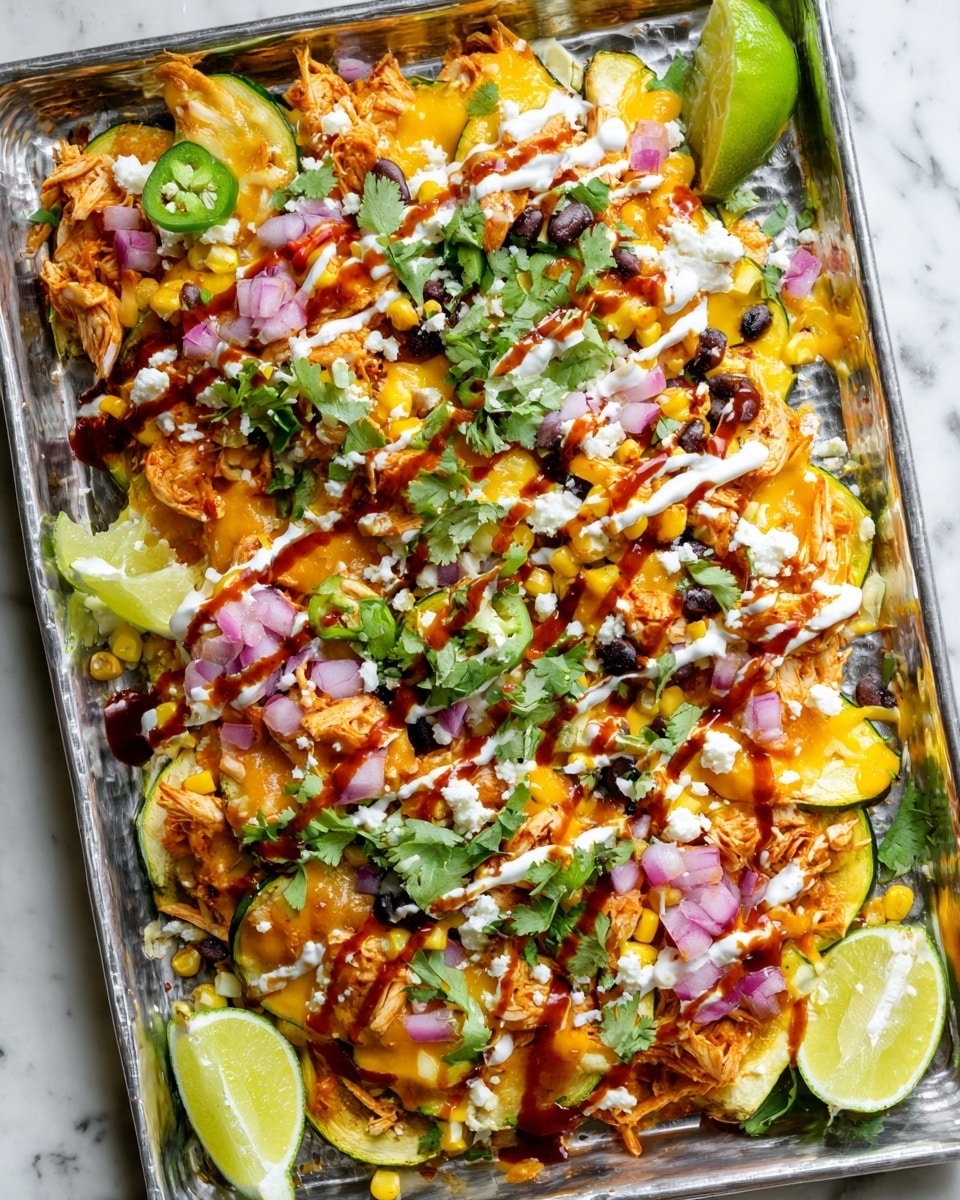 Cheesy BBQ Chicken Zucchini Nachos