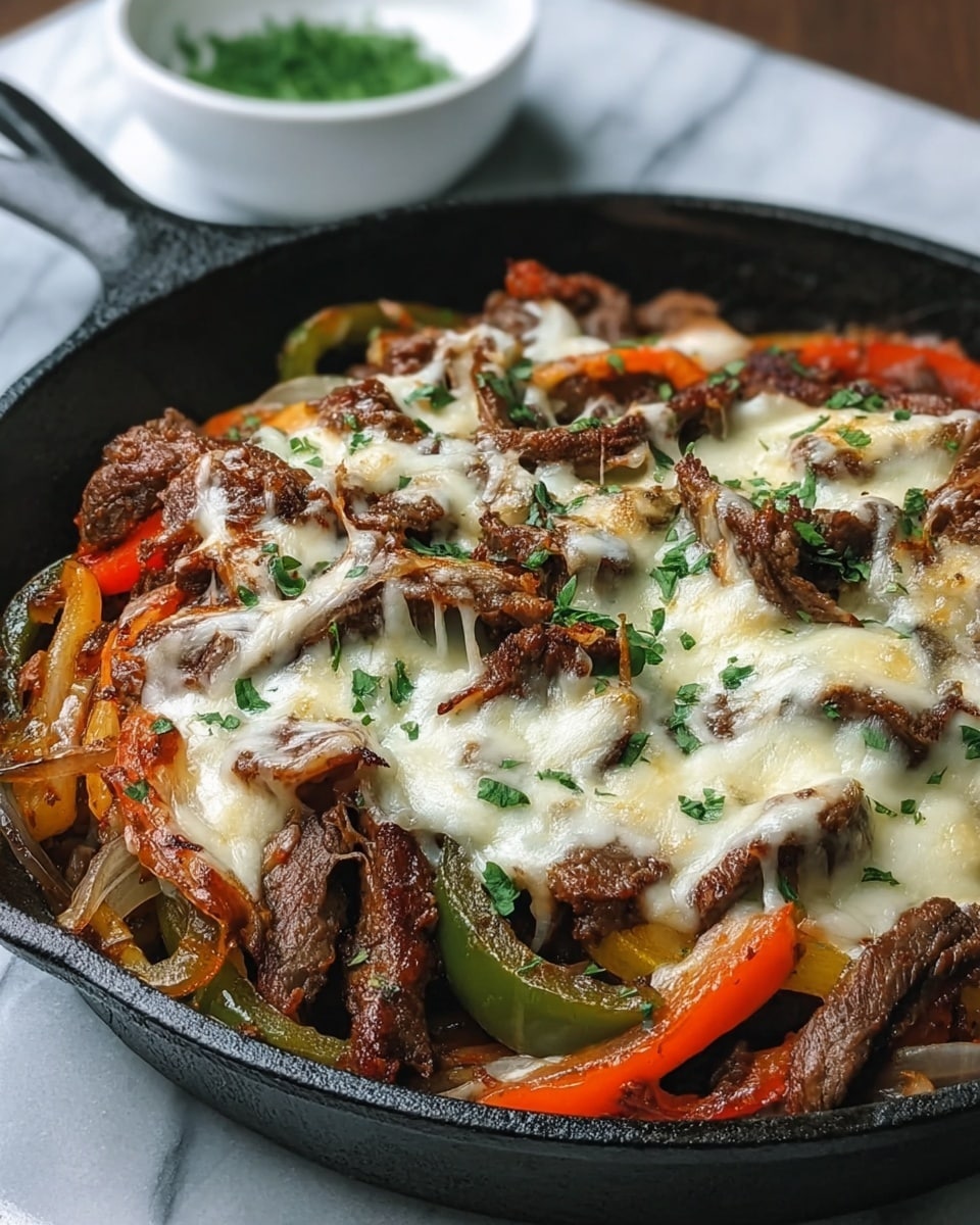 Creamy Keto Philly Cheesesteak Skillet
