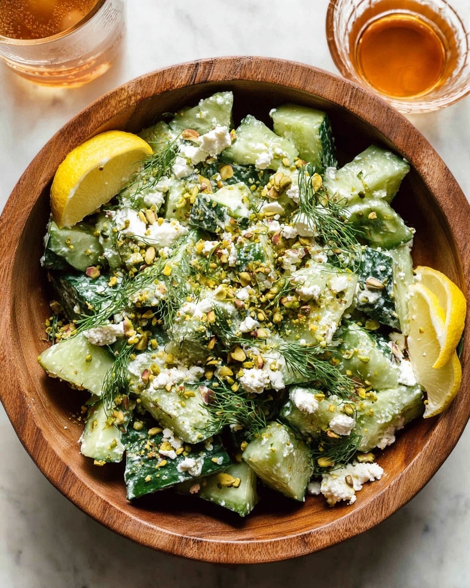 Smashed Cucumber Salad with Feta-Dill Dressing and Pistachios