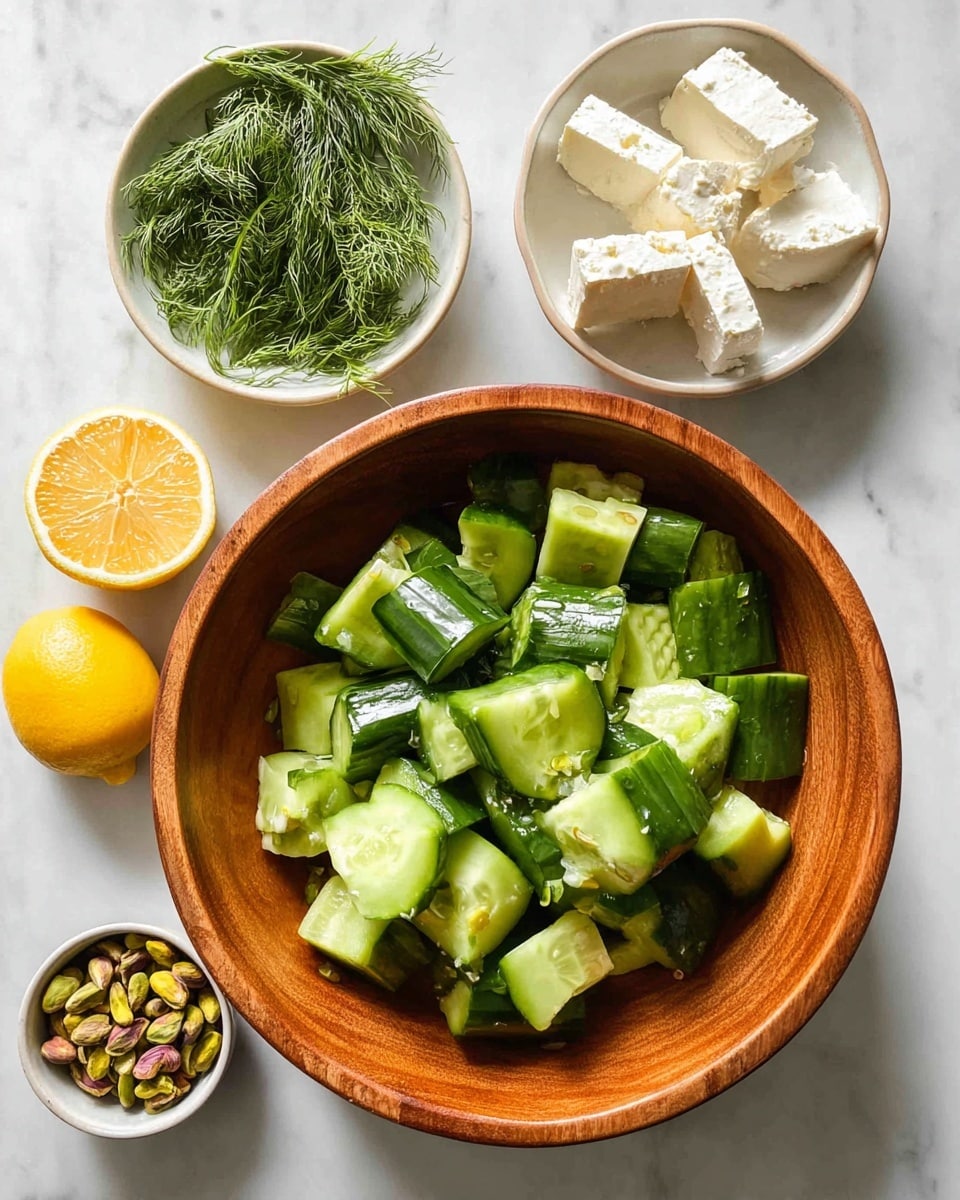 Smashed Cucumber Salad with Feta-Dill Dressing and Pistachios