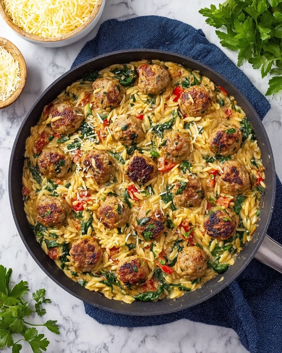 Tuscan Chicken Meatballs and Orzo